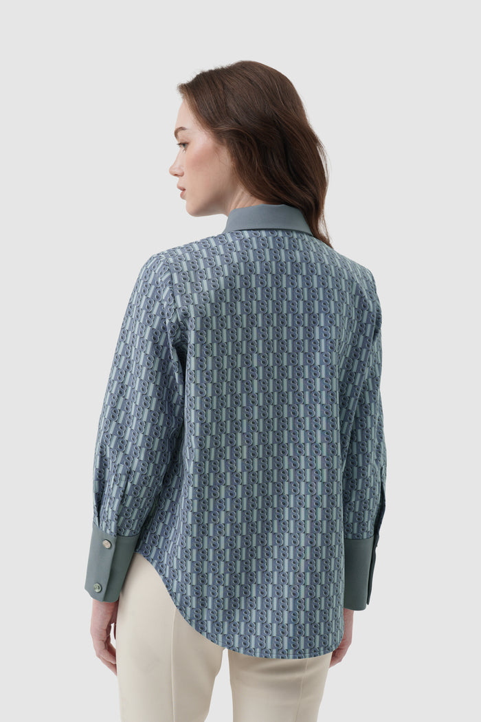 Leena Monogram Basic Shirt - Blue