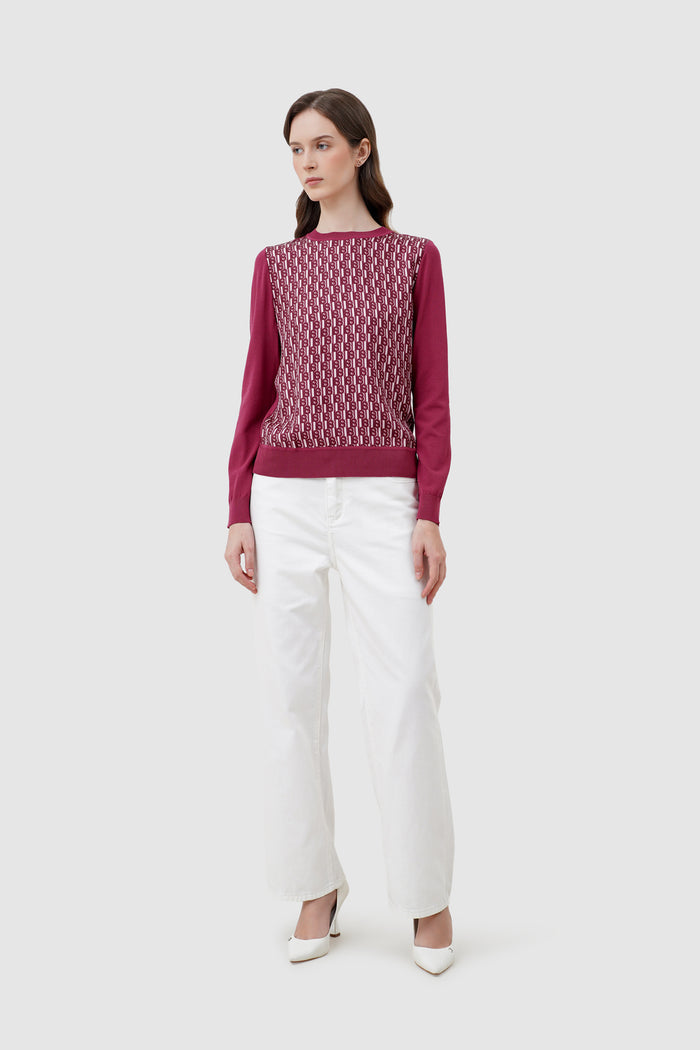 leena monogram sweatshirt in raspberry by buttonscarves overview look