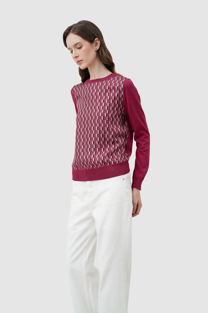 leena monogram sweatshirt in raspberry by buttonscarves front view