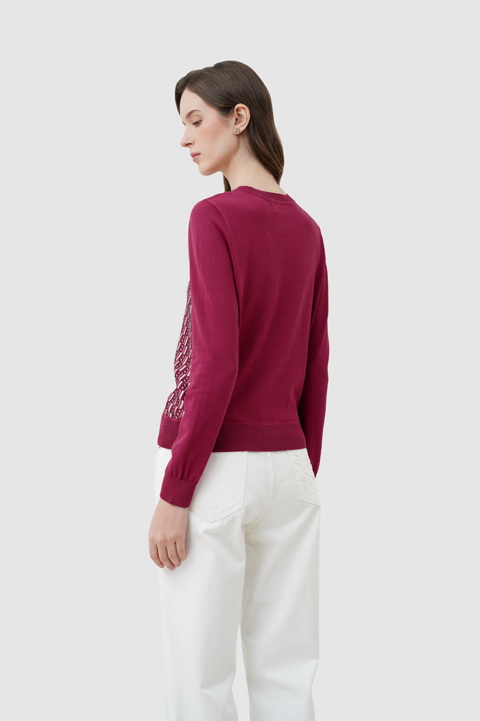 leena monogram sweatshirt in raspberry by buttonscarves back view
