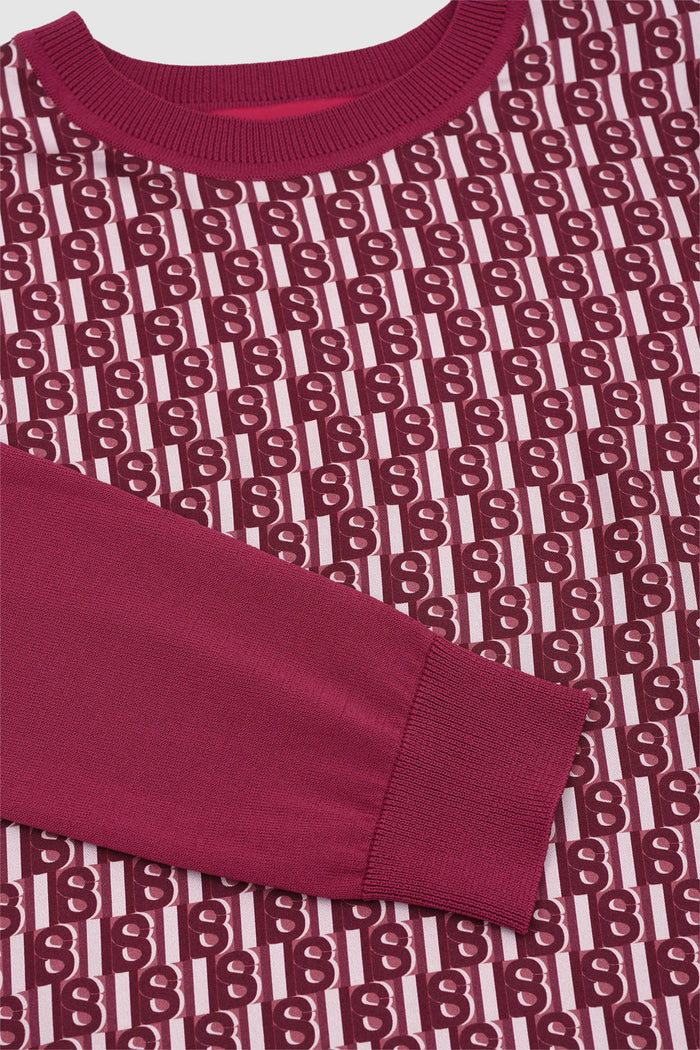 leena monogram sweatshirt in raspberry by buttonscarves pattern detail