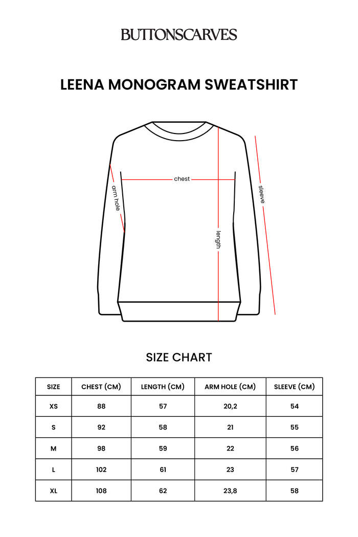 leena monogram sweatshirt in raspberry by buttonscarves size chart