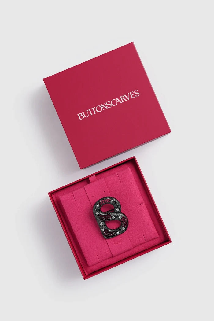 leona brooch in hematite by buttonscarves