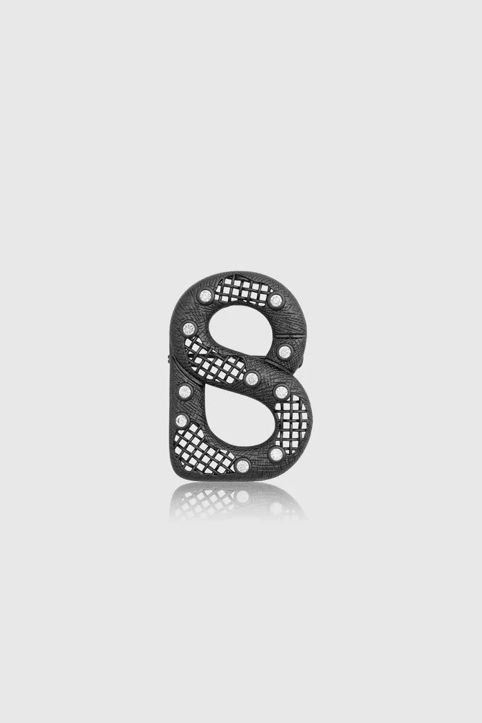 leona brooch in hematite by buttonscarves front view