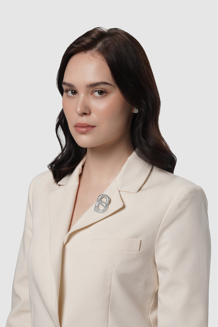 leona brooch in silver by buttonscarves on blazer