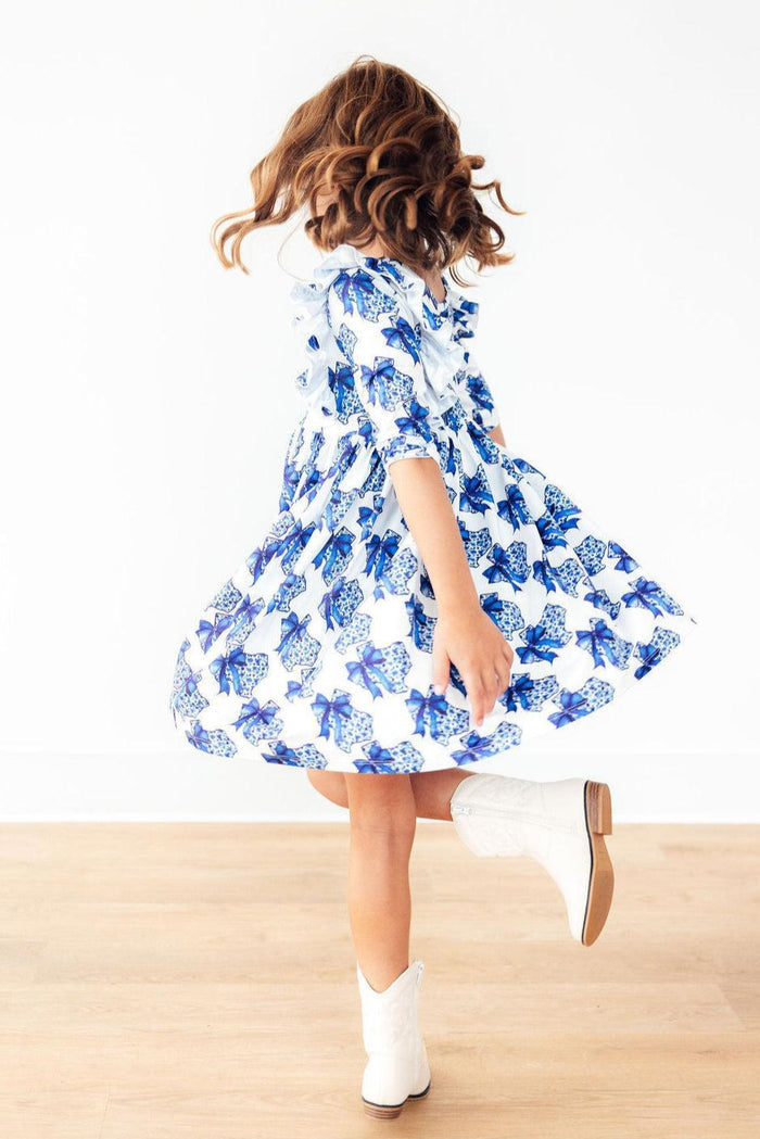 (L) Lone Star 3/4 Sleeve Ruffle Twirl Dress-Mila & Rose ®