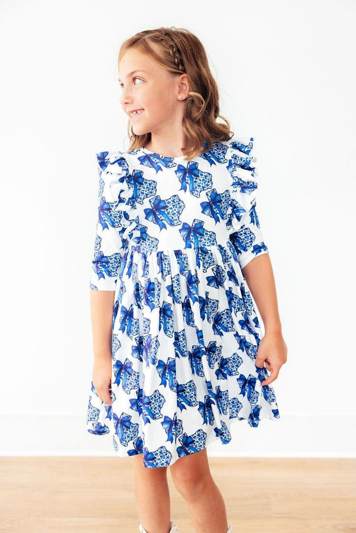 (L) Lone Star 3/4 Sleeve Ruffle Twirl Dress-Mila & Rose ®