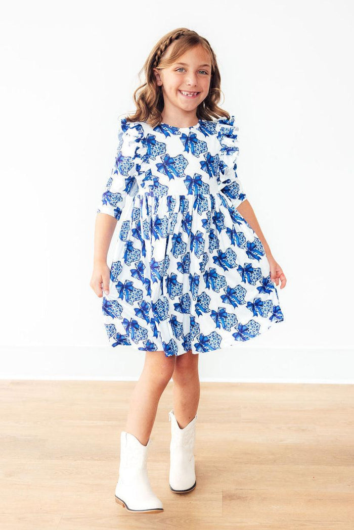 (L) Lone Star 3/4 Sleeve Ruffle Twirl Dress-Mila & Rose ®