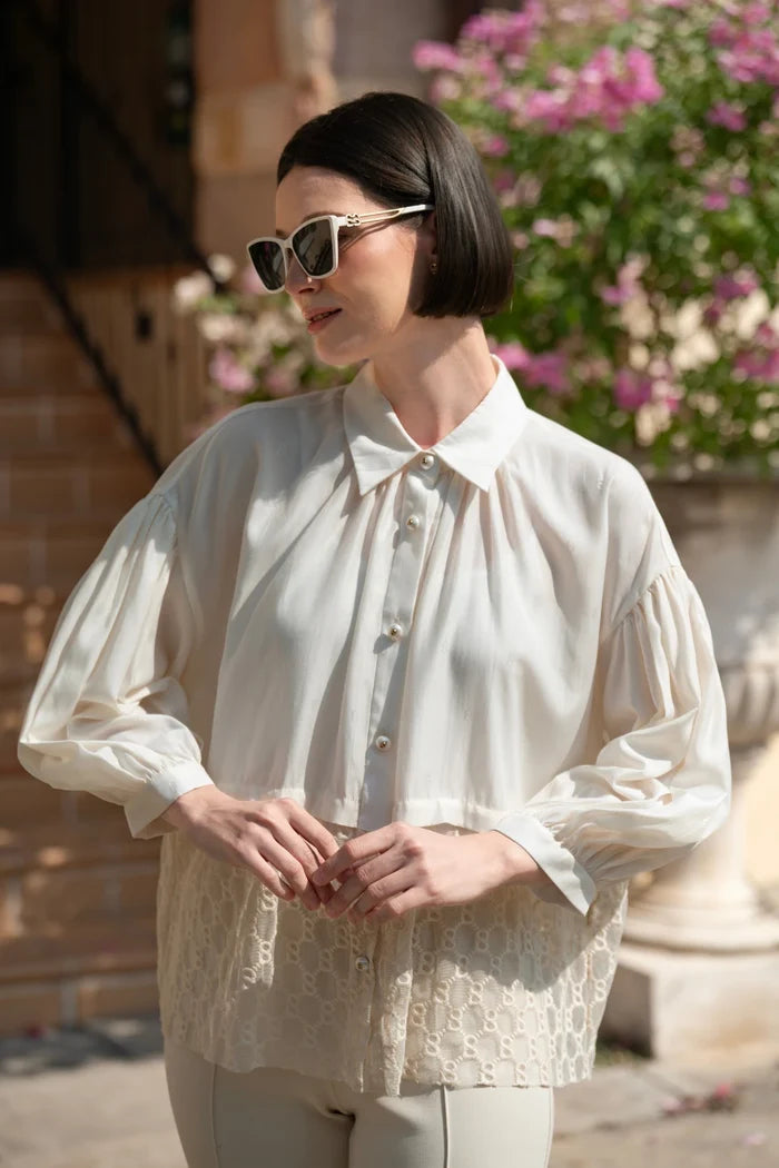 Louisa Embroidery Shirt - Ivory