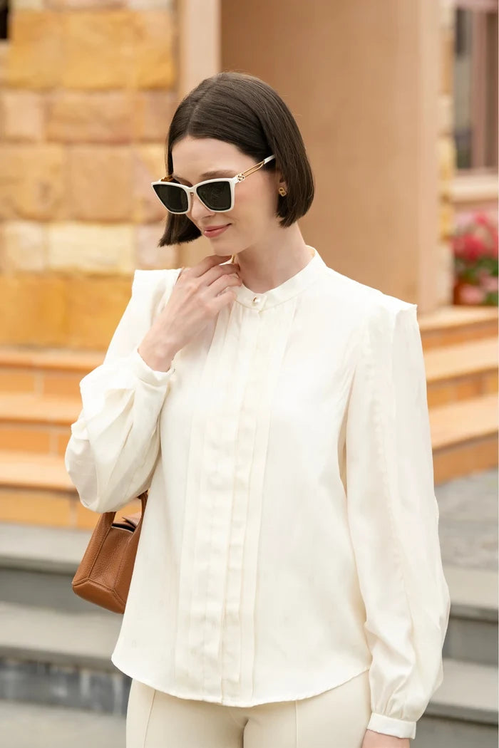 Louisa Pleated Shirt - Ivory