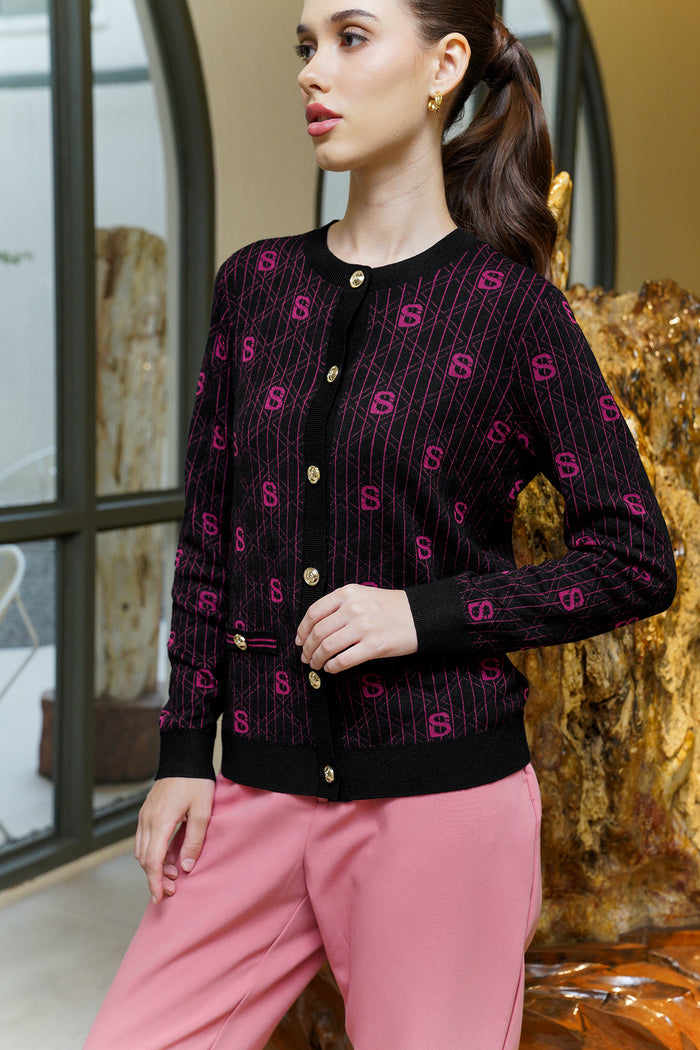 Lucy Cardigan - Black/Fuschia