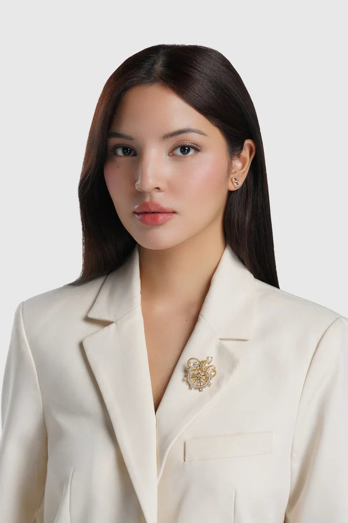 maris brooch in gold by buttonscarves on blazers style look