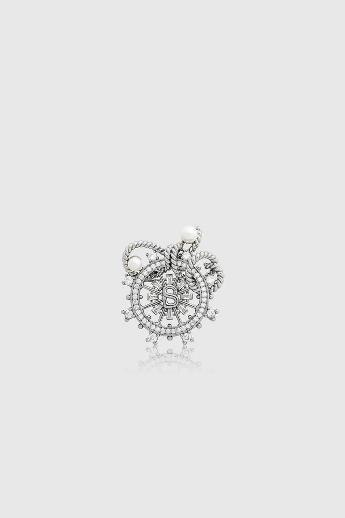 maris brooch in silver by buttonscarves front view