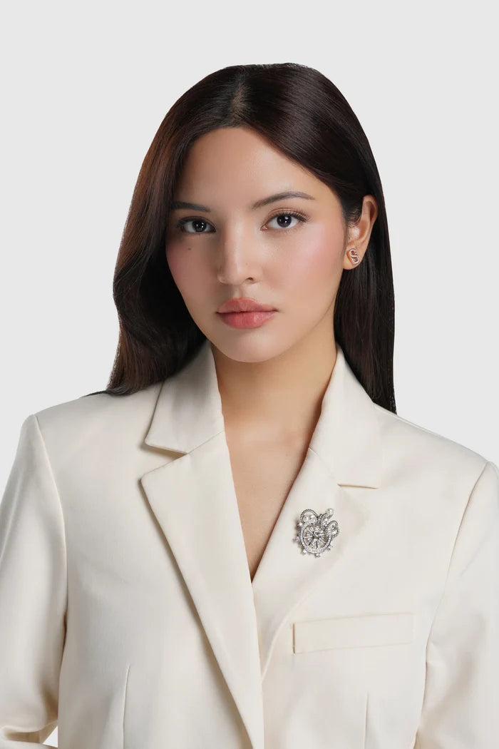 maris brooch in silver by buttonscarves on blazers style look