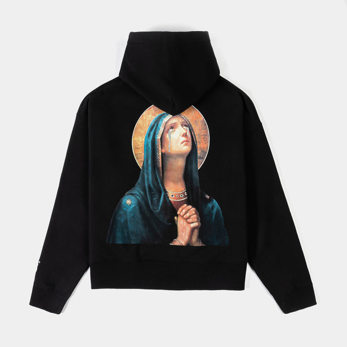 Mary Tears Cropped Zip Up Fleece Womens Hoodie (Black/Black)