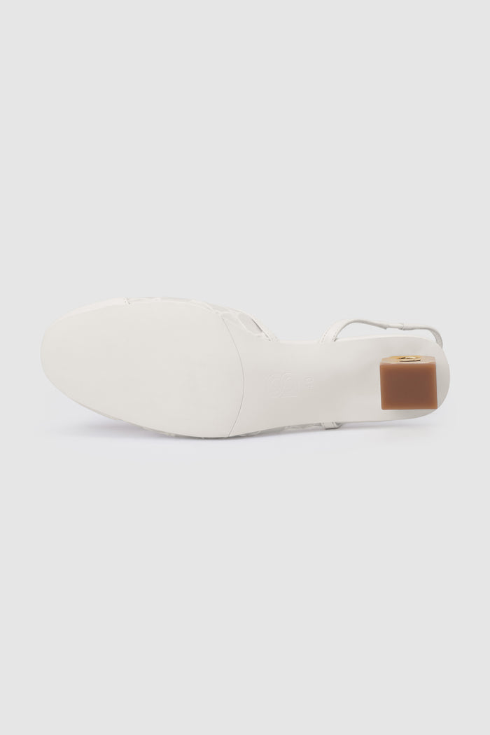 meela be heels in white bottom heels detail