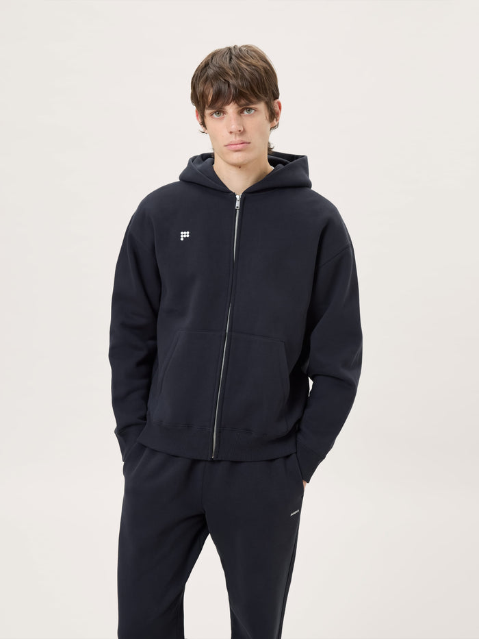 Mens Heavyweight Zip Up Hoodie—Black