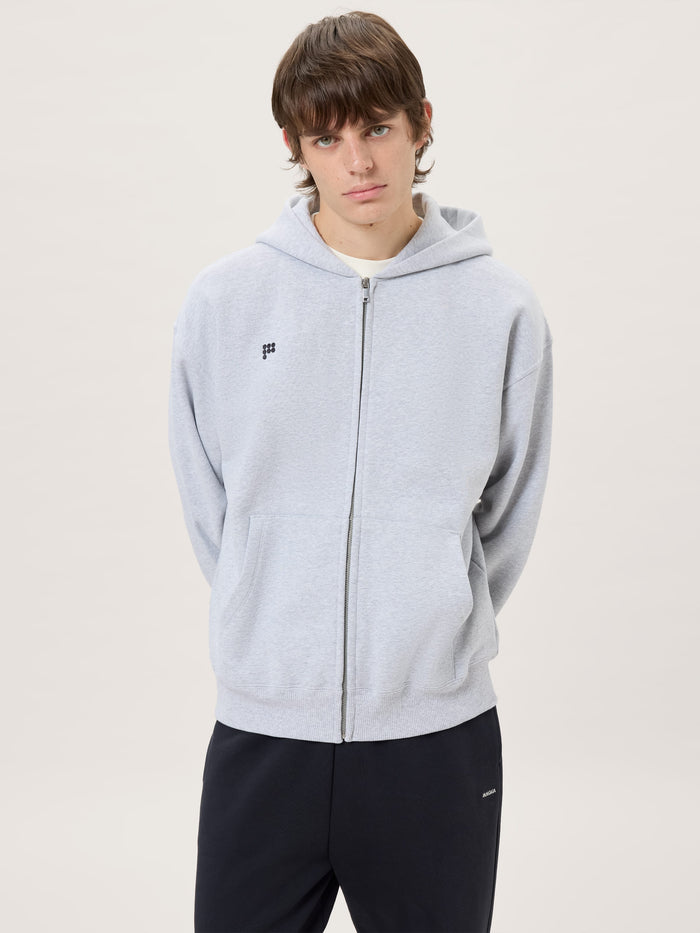 Mens Heavyweight Zip Up Hoodie—Grey Marl