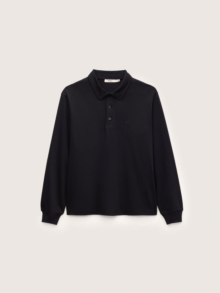 Mens Interlock Polo Sweatshirt—Black
