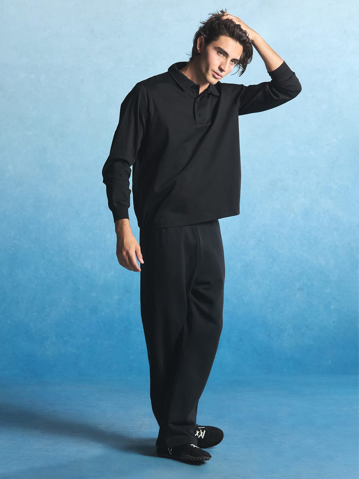 Mens Interlock Polo Sweatshirt—Black