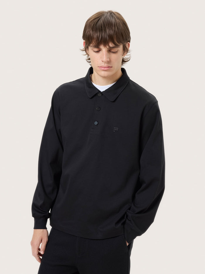 Mens Interlock Polo Sweatshirt—Black