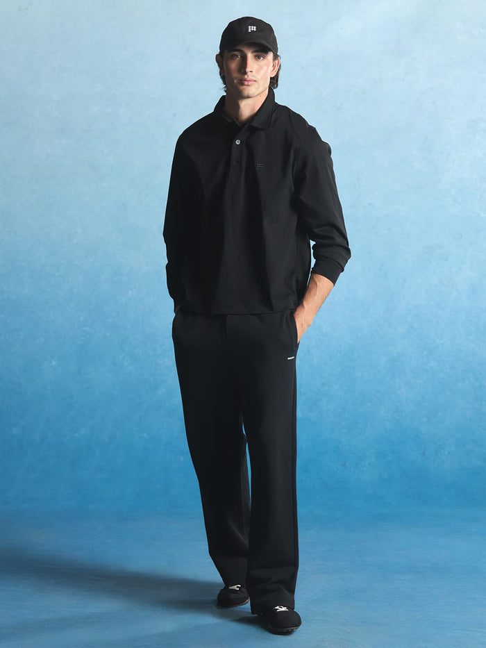 Mens Interlock Polo Sweatshirt—Black