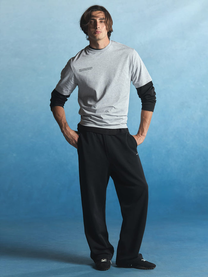 Mens Midweight Straight Leg Track Pants—Black