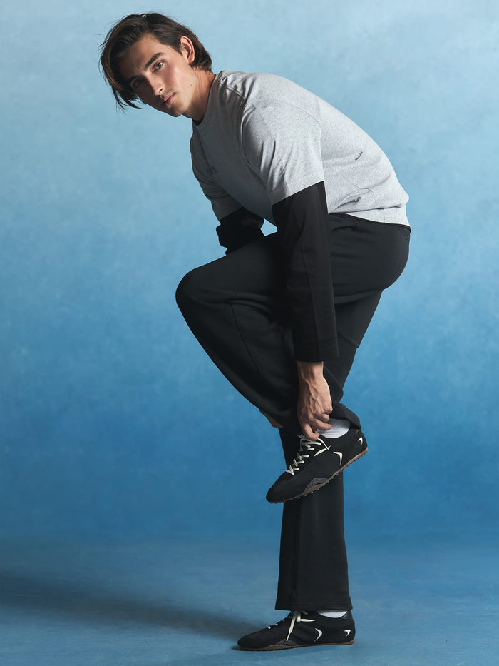 Mens Midweight Straight Leg Track Pants—Black