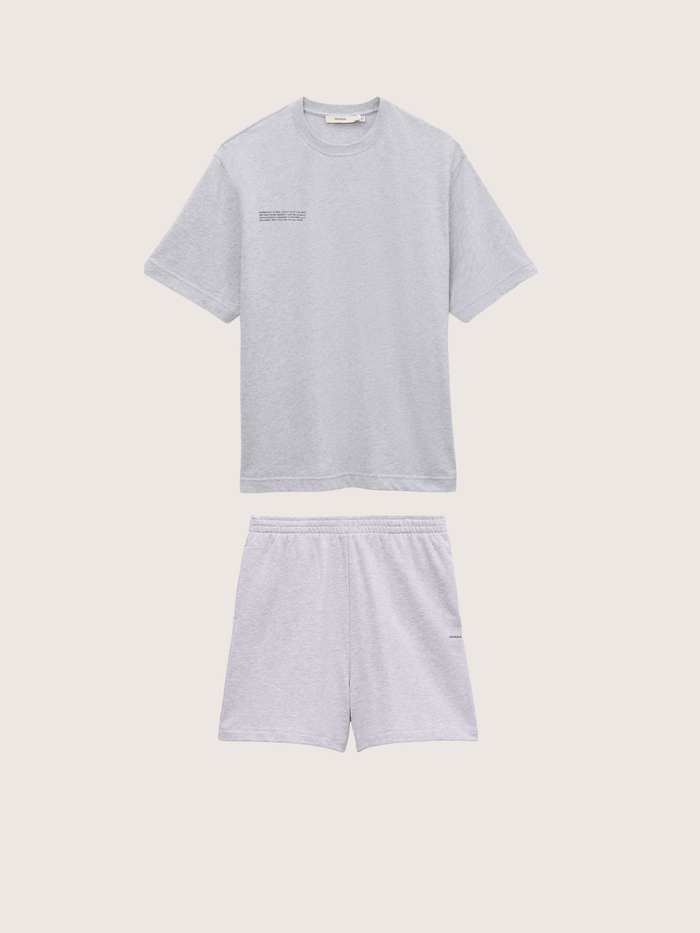 Mens Midweight T-Shirt and Shorts Set—Grey Marl