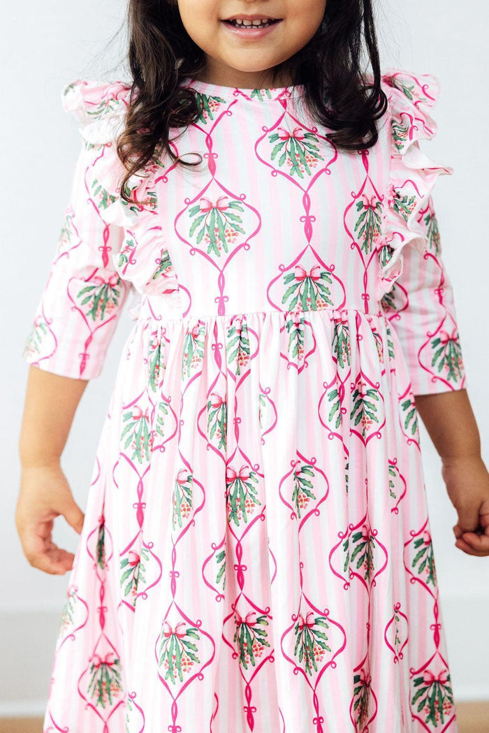 Merry Mistletoe 3/4 Sleeve Ruffle Twirl Dress-Mila & Rose ®