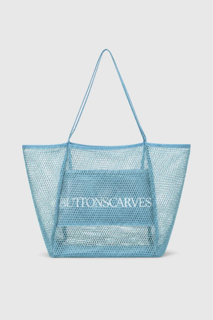 mesh tote bag in ocean by buttonscarves