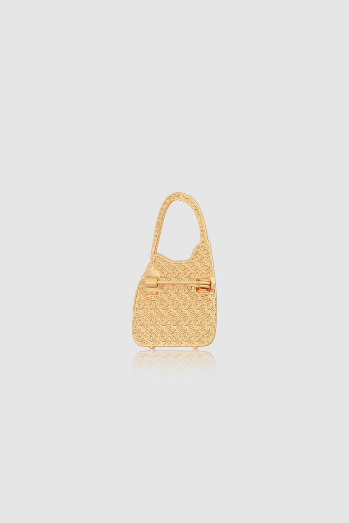 miniature 2.0 brooch package in gold by buttonscarves britney bag shape front view