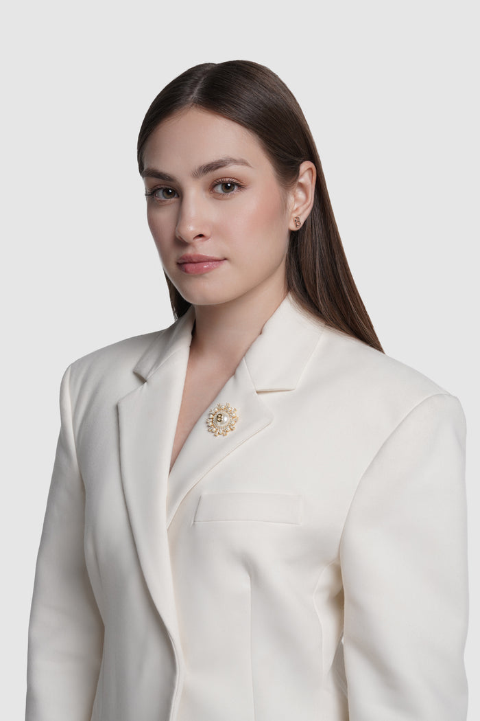 mirea petite brooch in gold by buttonscarves on blazer