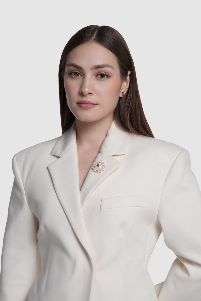 mirea petite brooch in rose gold by buttonscarves on blazer