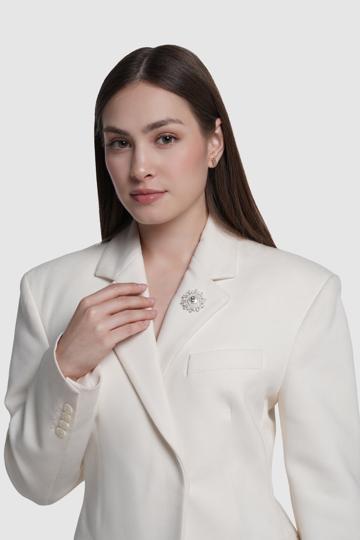 mirea petite brooch in silver by buttonscarves on blazer