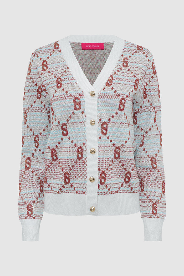 monogram beverly cardigan in multicolor by buttoscarves
