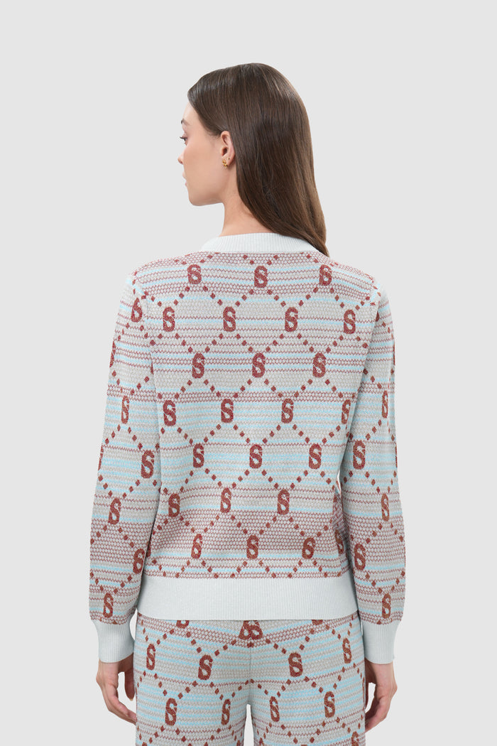 monogram beverly cardigan in multicolor by buttoscarves back view