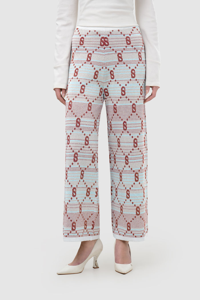 monogram beverly pants in multicolor by buttonscarves front view