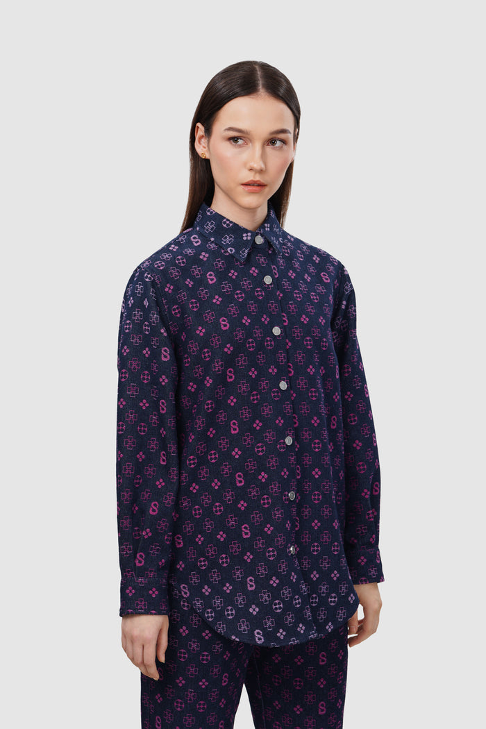 Monogram Denim Shirt - Fuchsia