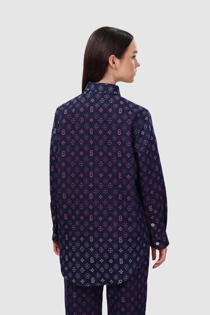 Monogram Denim Shirt - Fuchsia