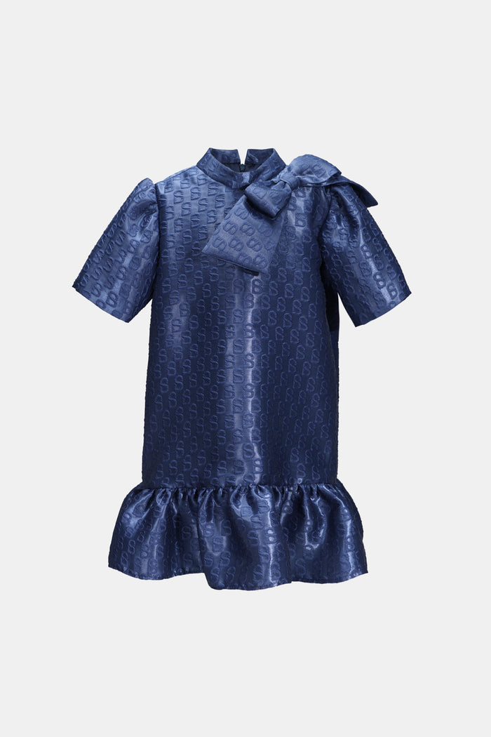 Monogram Jacquard Kids Dress - Navy