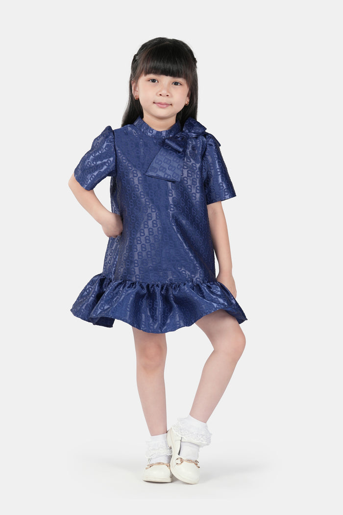 Monogram Jacquard Kids Dress - Navy