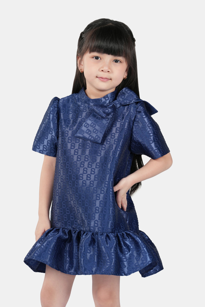 Monogram Jacquard Kids Dress - Navy