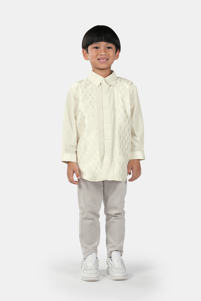 Monogram Jacquard Kids Shirt - Ecru