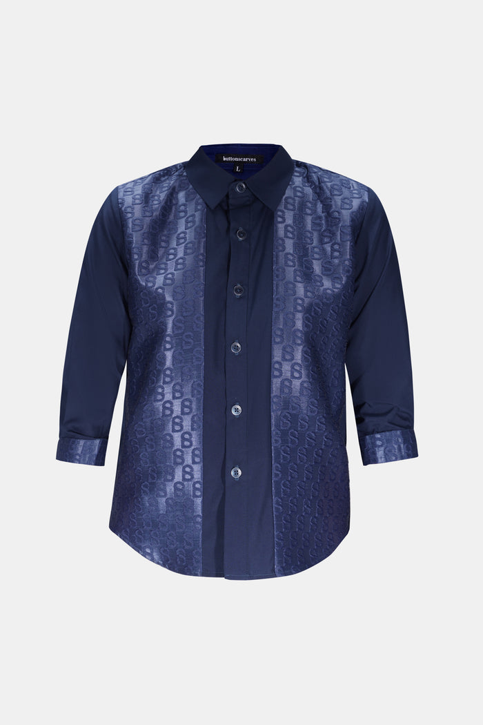Monogram Jacquard Kids Shirt - Navy