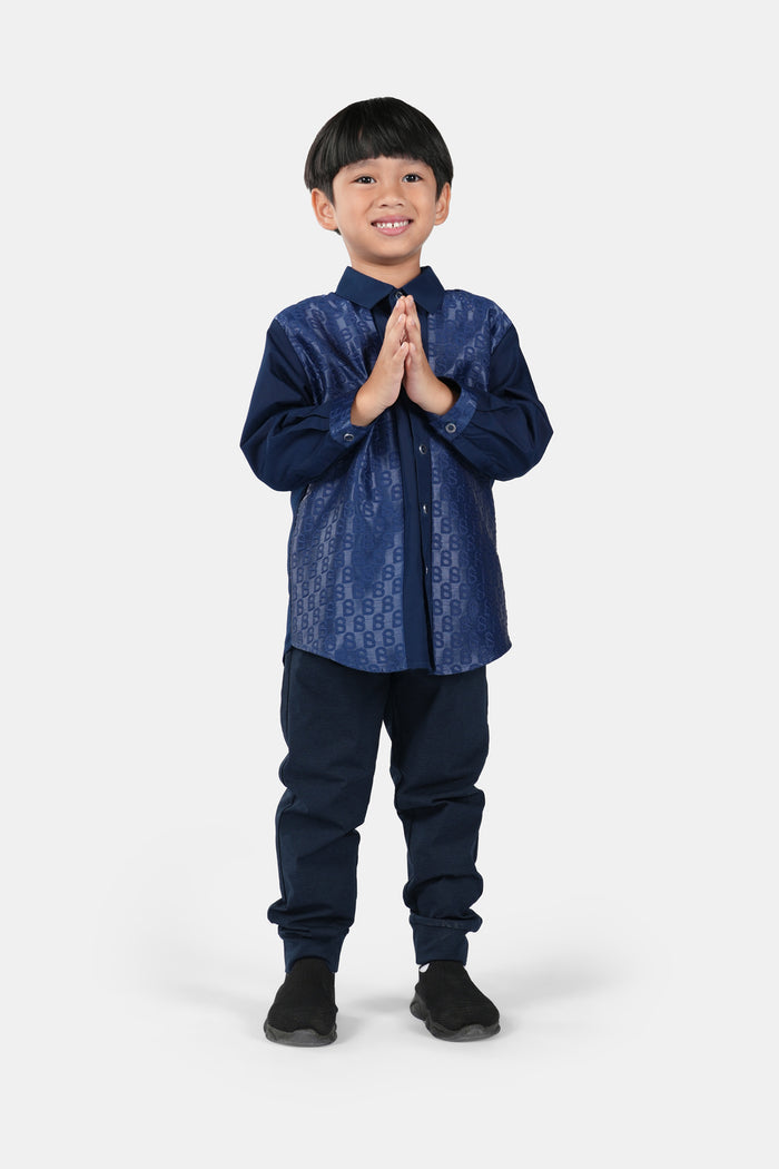 Monogram Jacquard Kids Shirt - Navy