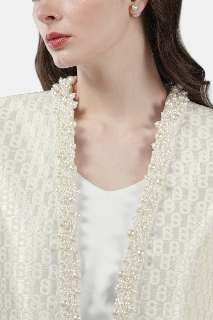 Monogram Jacquard Long Outer - Ecru