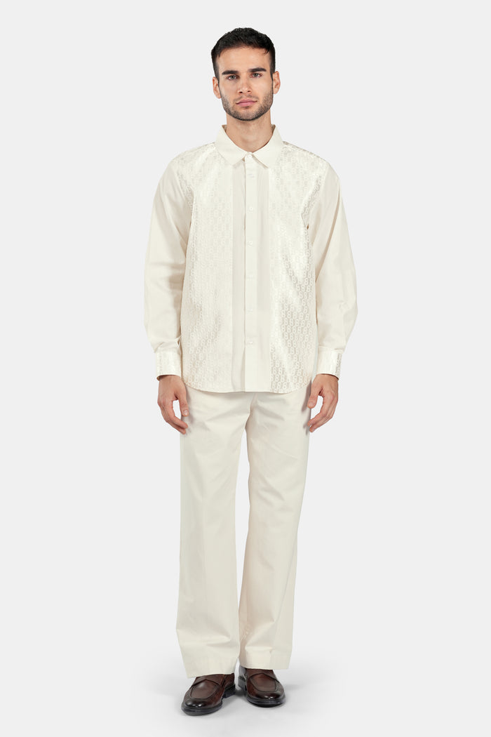 Monogram Jacquard Men Shirt - Ecru