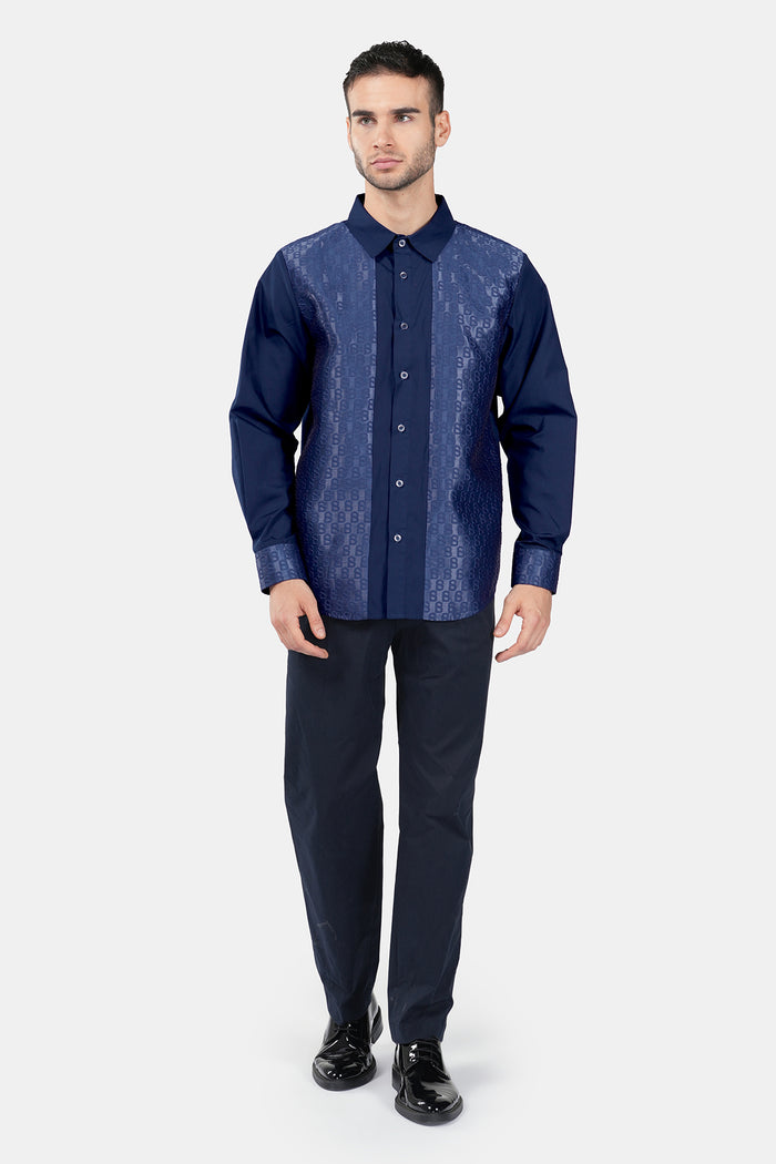 Monogram Jacquard Men Shirt - Navy