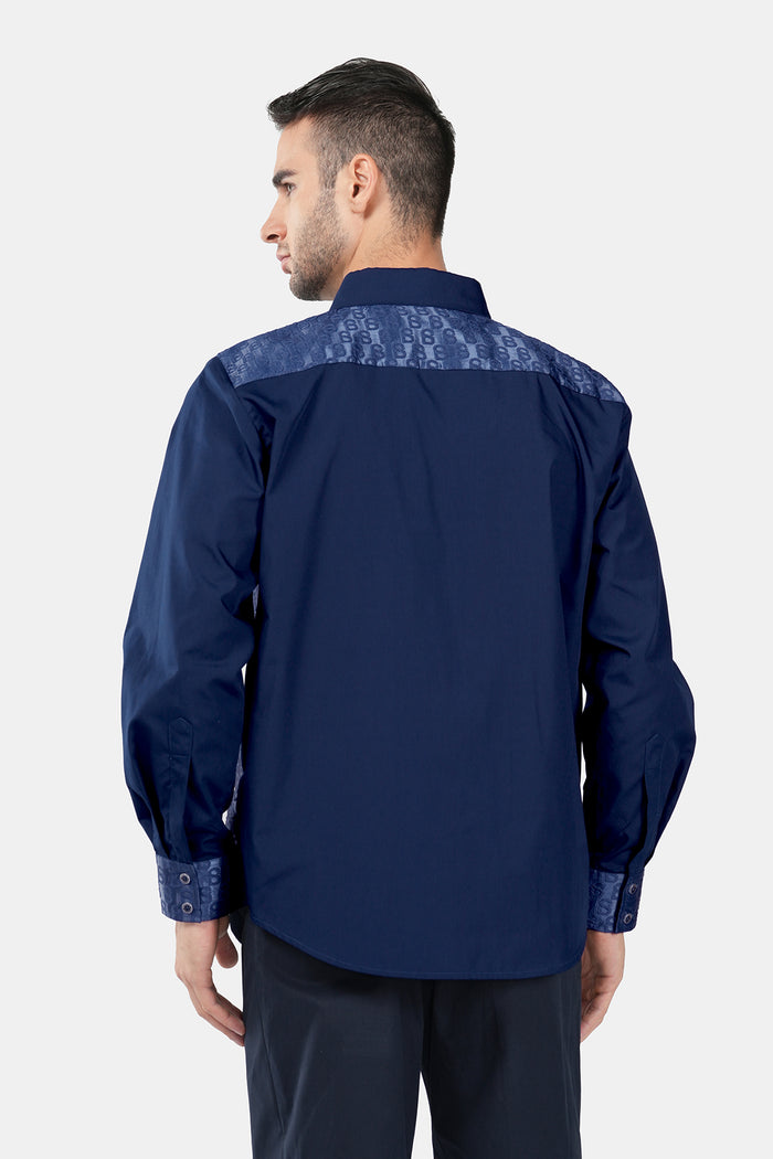 Monogram Jacquard Men Shirt - Navy